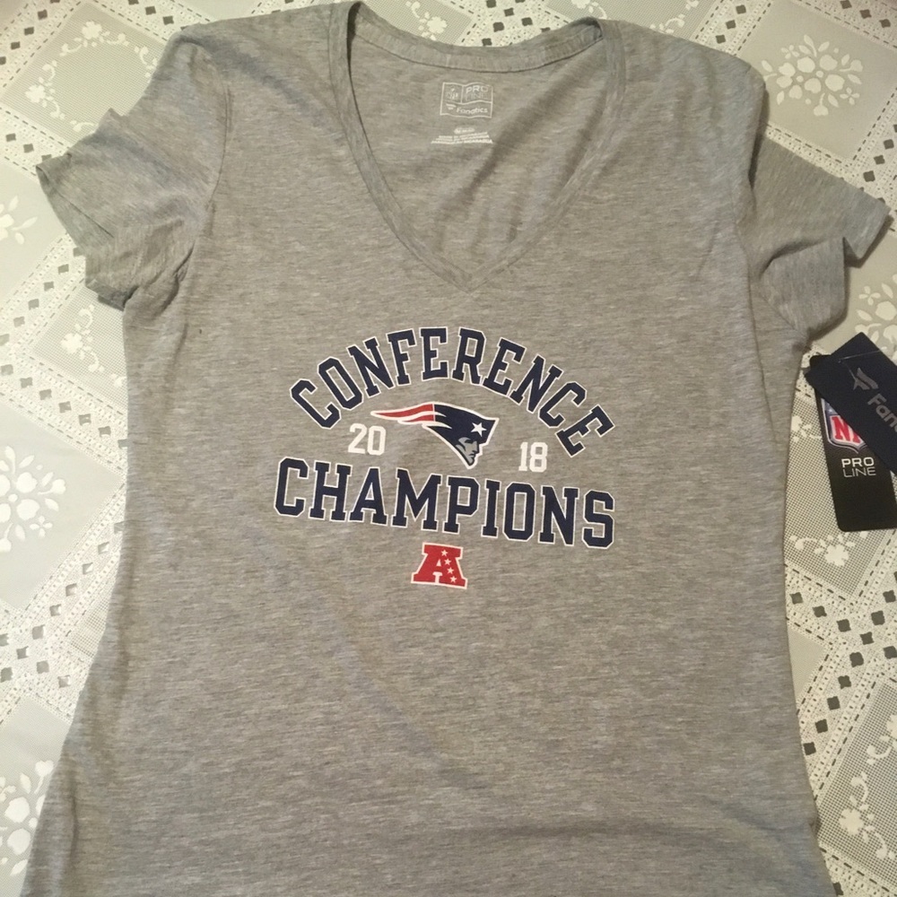 HP🔥🆕 N.E. Patriots NFL Pro Line 2018 Gray Conference Champions T-Shirt Medium